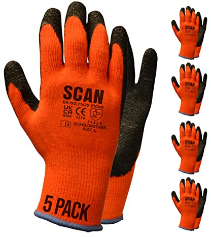 Scan SCAGLOKSTH5X Knitshell Thermal Latex Coated Gloves - Orange - Size 10 (5 Pairs)