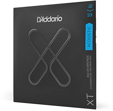 D'Addario Acoustic Guitar Strings, XT 80/20 Bronze Coated, XTABR1253, Light Gauge 12-53, 6-String Set, Pack of 1