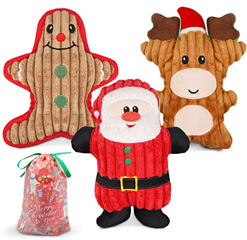 Dreamon Weihnachts Hundespielzeug, 3pcs Kauspielzeug Plüsch Hundespielzeug Unzerstörbar Interaktives Spielzeug Kauen Spielzeug Weihnachten Geschenk für Welpen und kleine mittelere große Hunde