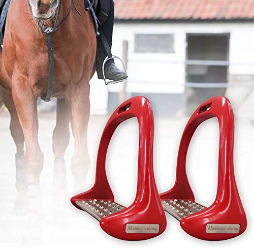 Hmpet Estribo para Montar a Caballo, estribos de Seguridad Hierro Acero Inoxidable Equitación Peldaños ecuestres Pedal de Aluminio con Almohadilla Antideslizante,Rojo