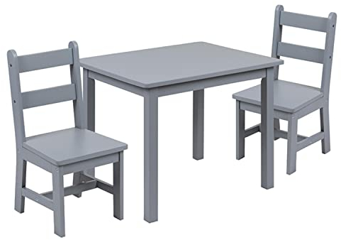 Flash Furniture Kyndl Kinder-Tisch- und Stuhl-Set aus massivem Hartholz, für Spielzimmer, Schlafzimmer, Küche, 3-teiliges Set, Grau