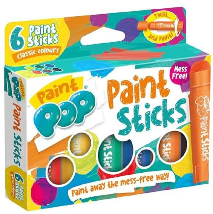 Paint Pop Paint Sticks For Kids - 6 Pack Classic Assorted Colours - Twist & Paint, Mess-Free, Fast Drying Action, Easy Clean Up, Vibrant Colours, Multi-Surface