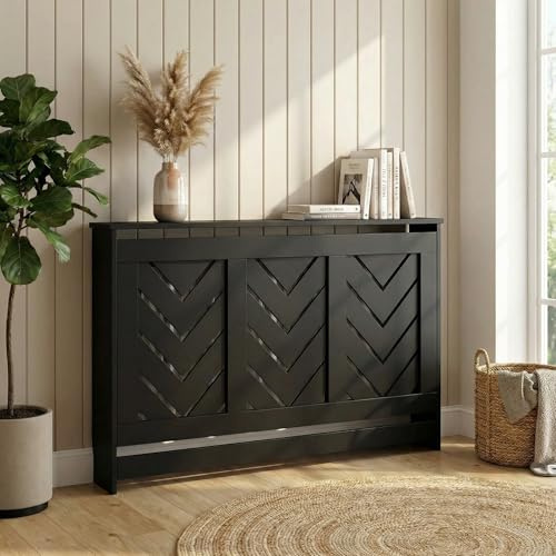 DuraTherm® Arrow Radiator Cover Black Modern Chevron Slat Shelves MDF Cabinet Shelf for Radiators, Living Rooms, Bedrooms, Large (W: 158cm / H: 81.5cm / D: 21cm)