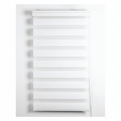 Ev Dekor Zebra Day and Night Roller Blinds, Dual Layer Fabric Easy Fit Blind Curtain, Drilling & No Drilling Vision Window Blinds for Home Office White 49 x 165 cm