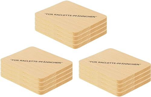 teemando® 12 posavasos de raclette de madera de haya con impresión de 10 cm, posavasos decorativos para vasos y sartenes de raclette