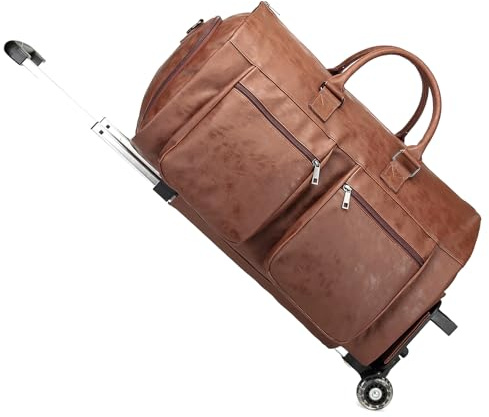 Rullande plaggväskor för resor, konvertibel duffelväska rullväska handbagage med hjul bagage rullande weekendväska duffelväskor för resor-brun