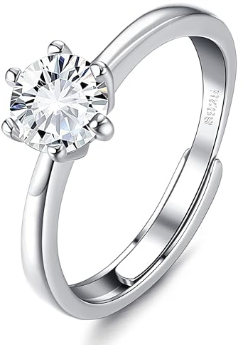 JeweBella Bague Femme en Argent 925 Réglable Bague Argent Femme Minimaliste Bague Zircone Cubique Bague de Fiançailles Anneau pour Mariage Alliance Anniversaire Bijoux Femme Argent