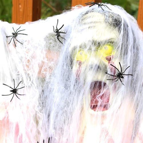 WTZWYFWJ Decorazioni Di Halloween Di Ragnatele Estensibili,Halloween 200g Decorazione Ragnatela Bianca Con 40 Ragni Finti,Per All'aperto,Interno,Ragnatela per Addobbi Halloween Casa per Case Infestate