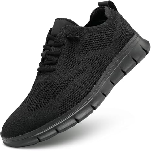 Mens Business Oxford Shoes Mesh Casual Sneakers Lightweight Breathable Work Office Dress Shoes Comfortable Walking Trainers for Men All Black