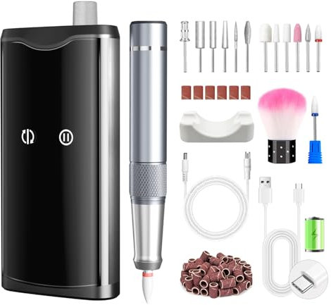 ENGERWALL Torno para Uñas Profesional 40000 RPM, 13 en 1 Lima Eléctricas Uñas Nail Drill Machine, Kit de Manicura Pedicura Eléctrico Recargable, Velocidad Ajustable para Salón DIY