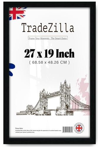 TradeZilla Elegant Rectangle MDF Wood Wall-Mount 27 x 19 Inch Poster Frame | (68.58 x 48.26 CM) Clear Perspex -Vertical/Horizontal Display of Art/Photos - [ Black ]