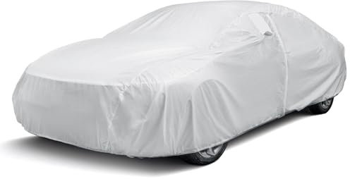 Season Guard HYVEKâą Car Cover for Sedan up to 228, Waterproof All-Weather Outdoor Cover with Cotton Lining, Breathable Vents & Door Zipper, UV Protection, White