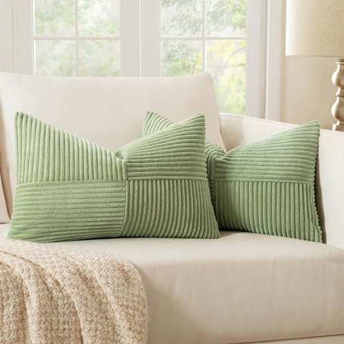 MIULEE 2er Set Kissenbezug 40x60cm Hellgrün frühling Kissenhülle Kissenbezüge Sofakissen Dekokissen Boho Couchkissen Kord Dekorative Zierkissenbezug für Sofa