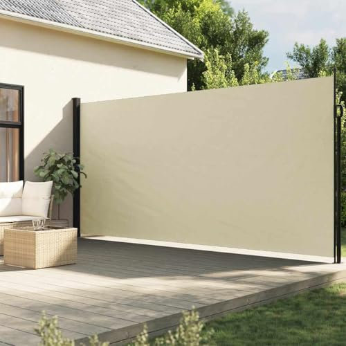 Myheimly Seitenmarkise, Wandmarkise mit PU-Beschichtung, Sichtschutz für Balkon Terrasse Garten, Windschutz Markise, Ausziehbar Polyester Creme,220 x 500 cm