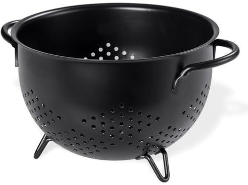 beifeier Metal Colander for Kitchen with Handle, 5 Quart Large Pasta Strainer, Kitchen Drain Basket with Three-Leg Base for Vegetable Fruit Berry (BrightBlack)