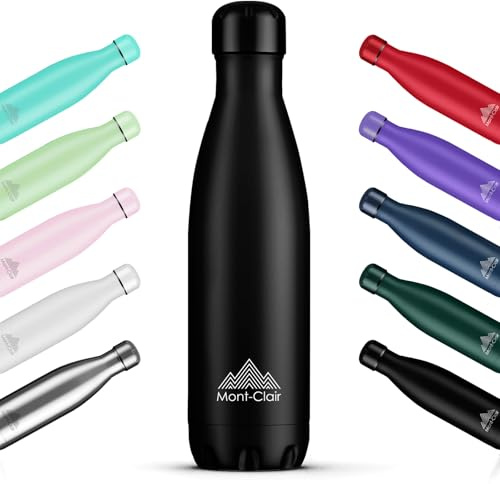 Mont-Clair l'O Botella Agua Acero Inoxidable - Botella Isotermica Termica sin BPA, 12h de Bebida Caliente y 24h de Bebida Fría, Termo agua con pared Doble Aislamiento, 750ML - Nera