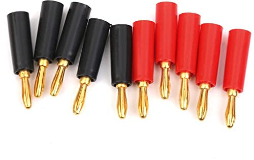 10 connettori a banana placcati oro per altoparlante, colore: nero + rosso, 4 mm