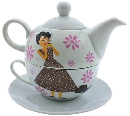 Tetera de porcelana, tetera para uno, tetera para té, tetera retro, juego de té, taza de té con tetera, juego de tetera mujer con taza de té de porcelana gris, 15 x 15 x 16 cm.