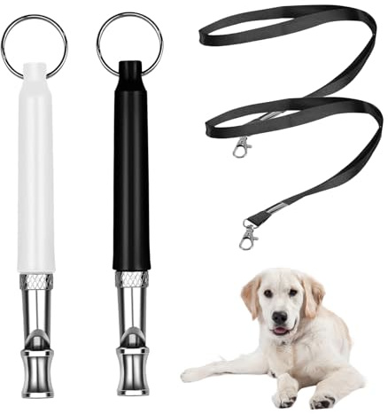 Fadbudss Confezione da 2 fischietto per cani ad alta frequenza silenzioso, a ultrasuoni contro le abbaiare, efficace addestramento del cane, fischietto con cordino regolabile, per cani, fischietti in