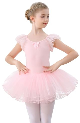 FONLAM Robe de Danse Ballet pour Fille Coton Justaucorps de Ballet Tutu Danse Classique Fille (9-10 Ans, Rose)
