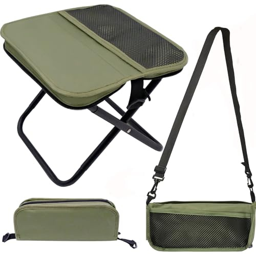 HVIHWI Tabouret Pliant Portable, Tabouret de Sac à Dos Pliable et Léger, Siège Pliant Compact avec Sangle pour Camping, Randonnée, Pêche, Pique-Nique en Extérieur, Vert