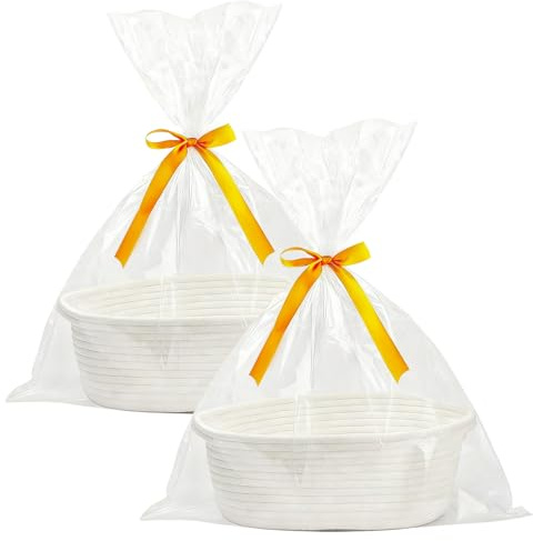 YYTECH 2 Piezas Cesta para Regalo Vacia, Cestas Almacenaje Algodon, Cesta Tejidos Algodon, Cestas Organizadoras para Dormitorio, Cajas Almacenaje Trenzada, para Pascua, Baby Shower, Cumpleaños, Boda