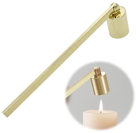 JIEBYTUY 1 estintore per candele, in acciaio inox lucido, con manico lungo per spegnere in modo sicuro la maggior parte delle candele e aromaterapia (oro)