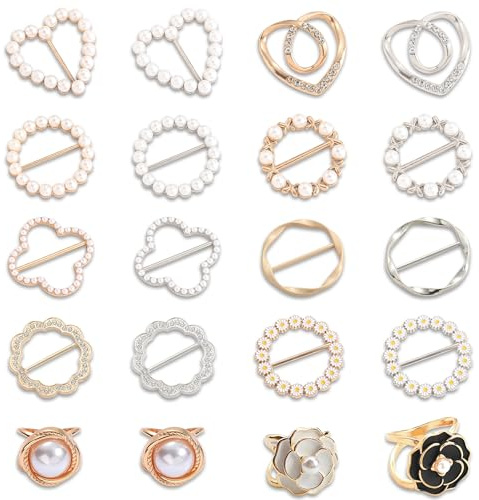 T Shirt Clips, 20 Pièces Boucle de Ceinture en Métal, Décoratives Chemise Clip Écharpe Ronde Anneaux Clips Boucle de Foulard pour Femmes T-Shirts Vêtements Robes