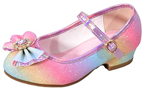 Prinsessskor barn: kvällsskor med fjäril prinsesskor strass glitterskor regnbågspumps justerbart spänne rem klädskor ballerina skor eleganta högklackade skor