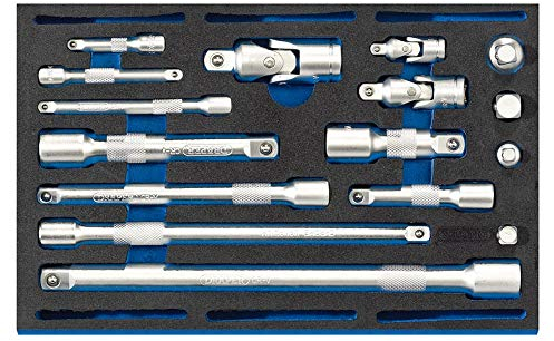 Draper 63530 Extension Bar, Universal Joints and Socket Convertor 16 Piece Set in 1/4 Drawer Eva Insert Tray , Blue
