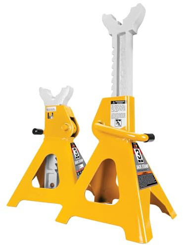 Performance Tool W41022 Ratchet Style Jack Stand Set for Lifting Vehicles During Maintenance, Yellow, 3-Ton