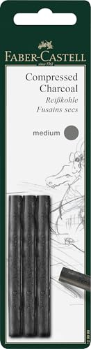 Faber-Castell 129999 - Fusain medium, set de 3, fusain PITT noir