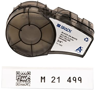 Brady Ruban d’étiquettes en nylon étiqueteuses M211 et M210 - Ruban en nylon adhésif - Ruban imperméable pour imprimante d'étiquettes - Noir sur blanc (19.05mm x 4.88m) - M21-750-499