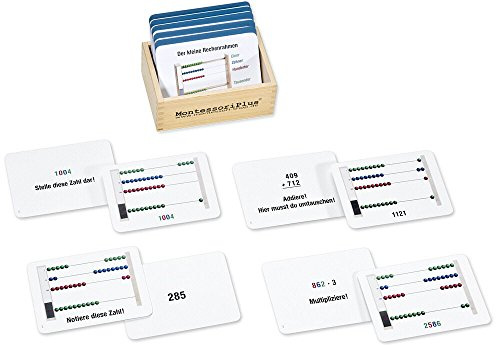 Montessori-Material Arbeitskartei zum kleinen Rechenrahmen, 100 Aufgabenkarten