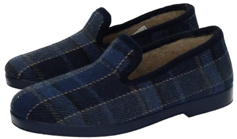 CHAPINES 91 Zapatillas de Casa de Paño a Cuadros para Hombre, Color Azul HOMBRE ZAPATILLAS CASA Azul 43