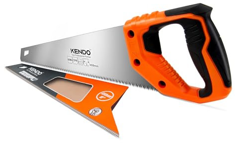 KENDO Fuchsschwanz Säge 450 mm – 7 Zähne/Zoll – Handsäge Holz – FastCut – mit ergonom. Bi-Materialgriffen – Holzsäge mit gehärteter, dreifach geschliffener Verzahnung