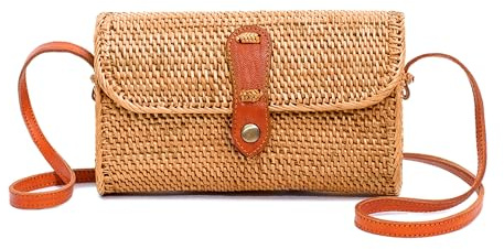 Novum Crafts Rattan Purse - Handmade Ata Straw Purse Wicker Woven Crossbody Bags - Cute Tan Brown Boho Beach Clutch and Handbags - Trendy Vacation Round Circle, Square Summer Purses for Women 2025
