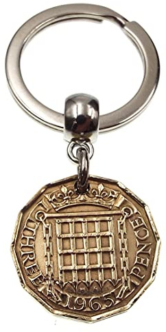 A Silver Dream 1965 Brass Threepence Coin Keyring Birthday Anniversary Retirement His Hers Men Women
