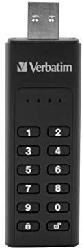 Verbatim Keypad Secure USB-Stick, USB-3.2 Gen 1, 32GB, Speicherstick mit Passcodeschutz & Verschlüsselung, inkl. USB-A Verlängerungskabel, USB-3 für Laptop Notebook & Co, schwarz