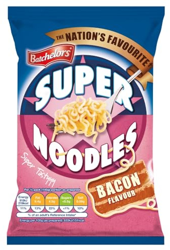 Batchelors Super Noodles, Bacon Flavour Instant Snack Ready in 4 Minutes, 90 g Packet (Pack of 1)