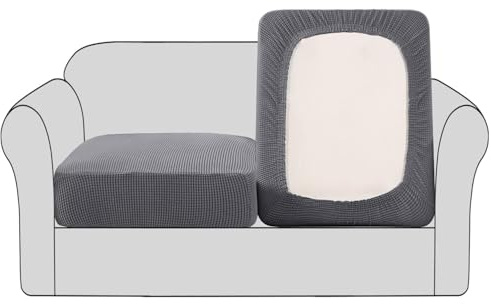 BellaHills Stretch Sofa Seat Cushion Cover Sofa Couch Cushion Furniture Protector Sofa Slipcover with Elastic Bottom Spandex Jacquard Fabric Small Checks(2 Pieces, Grey)