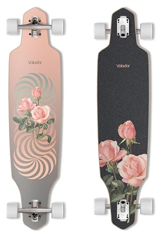 VOLADOR Urban Freeride Pro Longboard Cruiser 40inch | Canadian Maple Wood Deck & Forged Reverse Kingpin Truck | Drop Through Longboard Complete Setup for Urban Commuting (Raindrop)