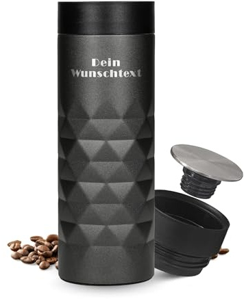 Personalisierter Thermobecher 450 ml - doppelwandiger Edelstahl Kaffeebecher to go - auslaufsicherer 360 Grad Deckel - Geschenkidee zu Weihnachten - Travel Mug hält Getränke lange warm