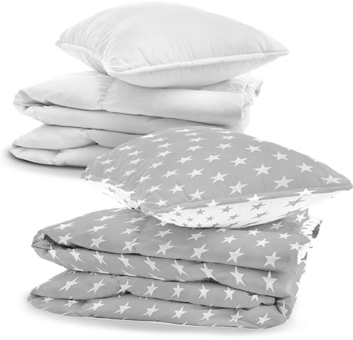 Ropa de Cama para bebé 90x120 cm de algodón - Juego Infantil de Funda de edredón y Funda de Almohada 40x60 cm con edredón y Almohada para niños pequeños, niños y niñas Ropa de Cama Oeko-Tex