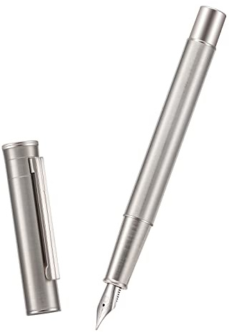 Hongdian Silber Edelstahl Füllfederhalter, extra feine Feder, modernes Design, glatter Schreibstift mit Konverter und Metallstiftetui-Set