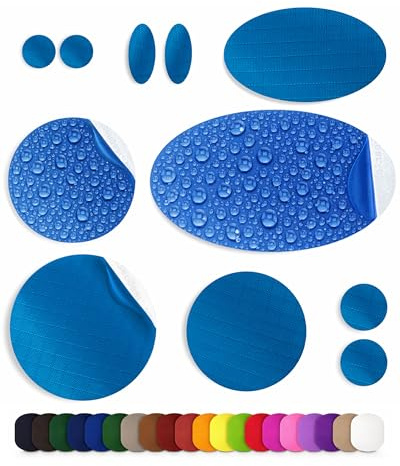 aZengear Repair Patches for Jackets, Tent, Shoe Toe, Air Mattress, Inflatables, PVC Gear - Waterproof, Self-Adhesive, Tear-Cold-Heat-Resistant, Down Puffer Coat (11 Pieces, Blue)