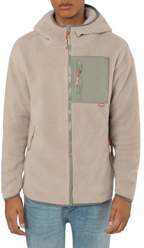 Sublevel Herren Teddy Fleecejacke mit Kapuze Light-beige S