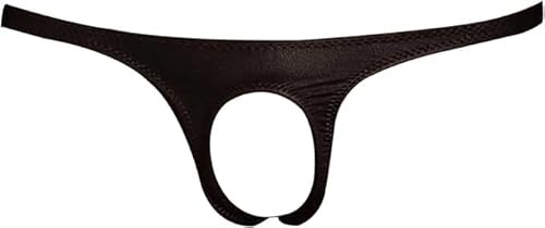 MEGAHERZ Hombres Tanga Sexy Open Bulge Pouch Calzoncillos Lencería abierta Hombre Slip Bikini Trunks T-Back erótica, Negro , S