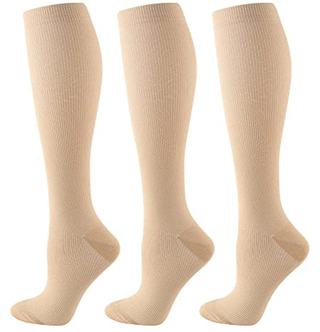 HYCOPROT 3 paires Chaussettes de Compression pour Femmes et Hommes, Chaussettes de Contention 15-20 Mmhg Bas de Course Contention pour Fitness, Vol, Sport, Course, Cyclisme, Voyage