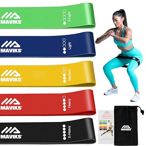 MAVIKS Exercise Bands Resistance Bands for Working Out, Set of 5 Stretch Bands, Elastic Resistance Loop Bands for Physical Therapy, Pilates,Yoga, Stretching, Home Fitness with Guide and Carry Bag